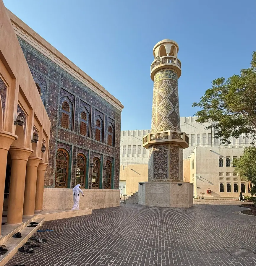 The mosaic-tiled mosque and spiral minaret at Katara Cultural Village
